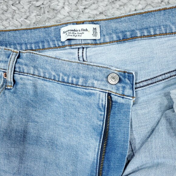 Abercrombie 22 Short 90s Slim Straight Ultra High Rise Jeans Blue Y2K Size 36 - Picture 5 of 9